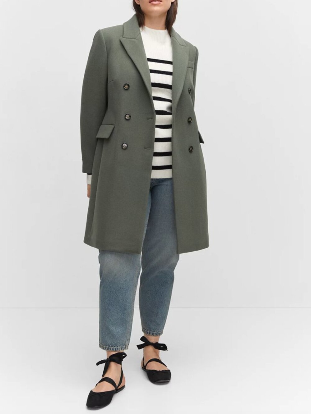 MANGO Women Olive Wool Double-Breasted Coat Size L NWT 199$+TAX